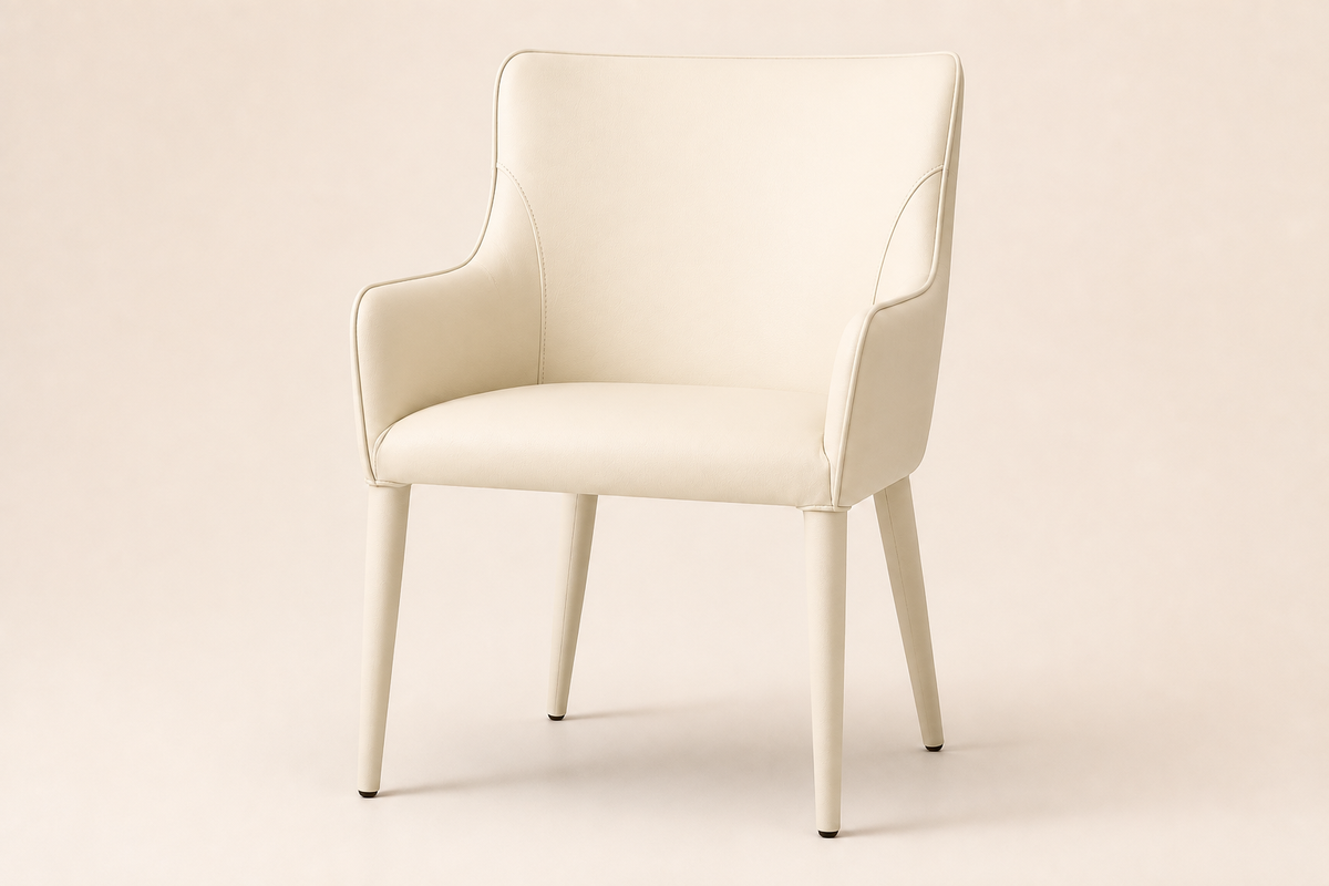Nicola Slope Arm Vegan Leather Dining Armchair — ivory-studio view