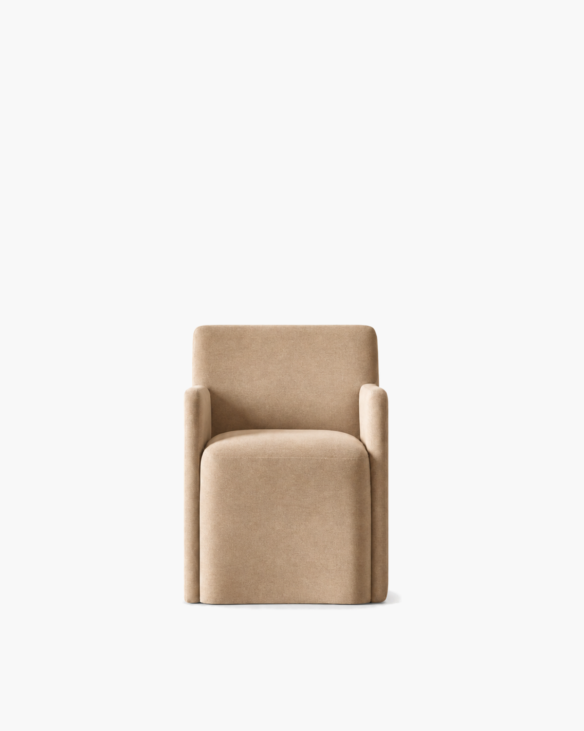 Aurelie Track Arm Fabric Dining Armchair in Tan — studio view