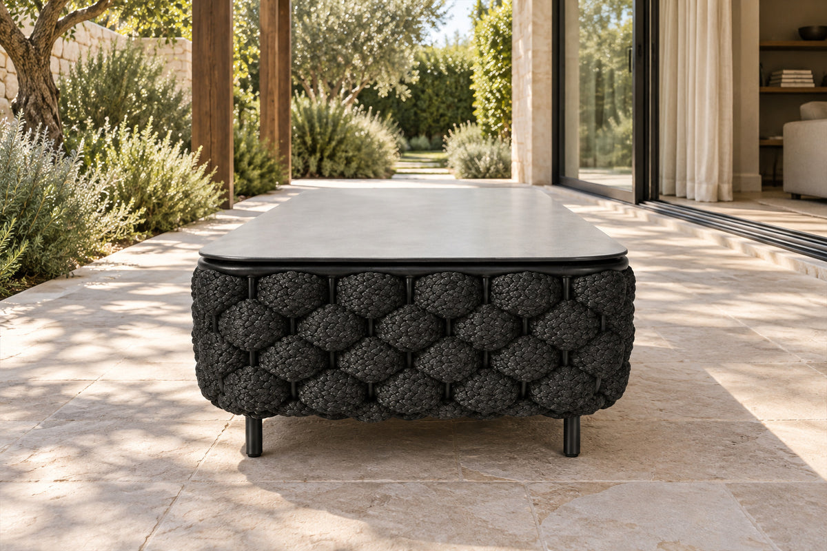 Bodrum Coffee Table, low near-side-profile lifestyle view