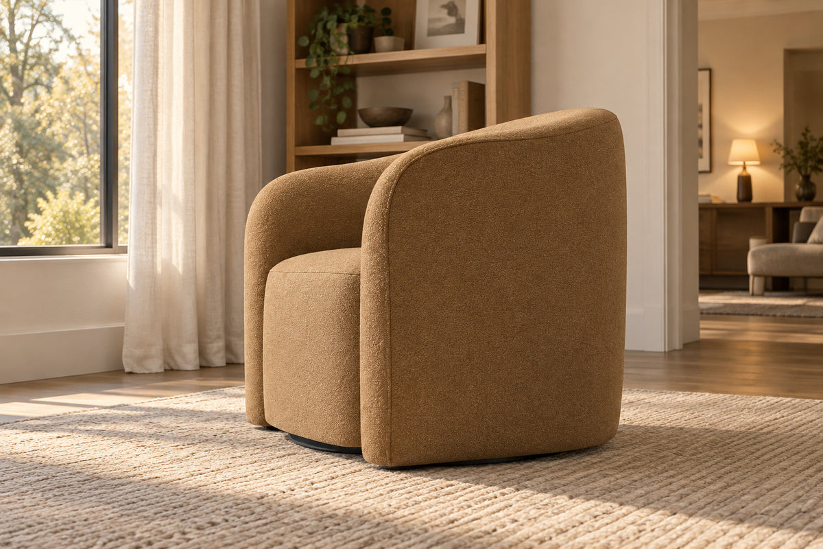 Ondé Swivel Chair, low near-side-profile lifestyle view