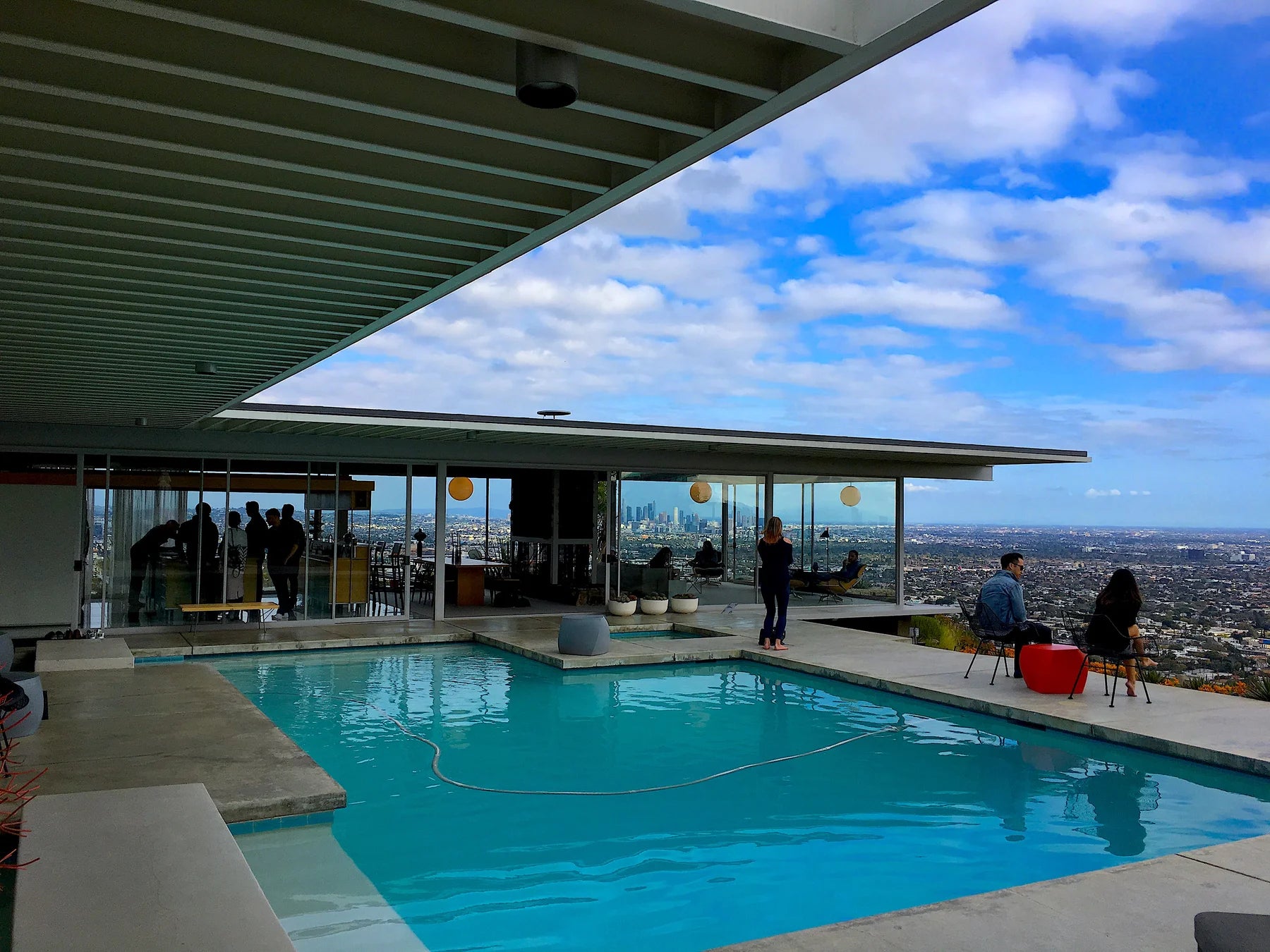 Pierre Koenig’s Stahl House, with its steel roof, glass walls and swimming pool overlooking Los Angeles