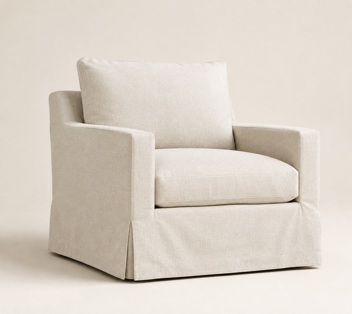 Belgian Slipcovered Track Arm Swivel Chair