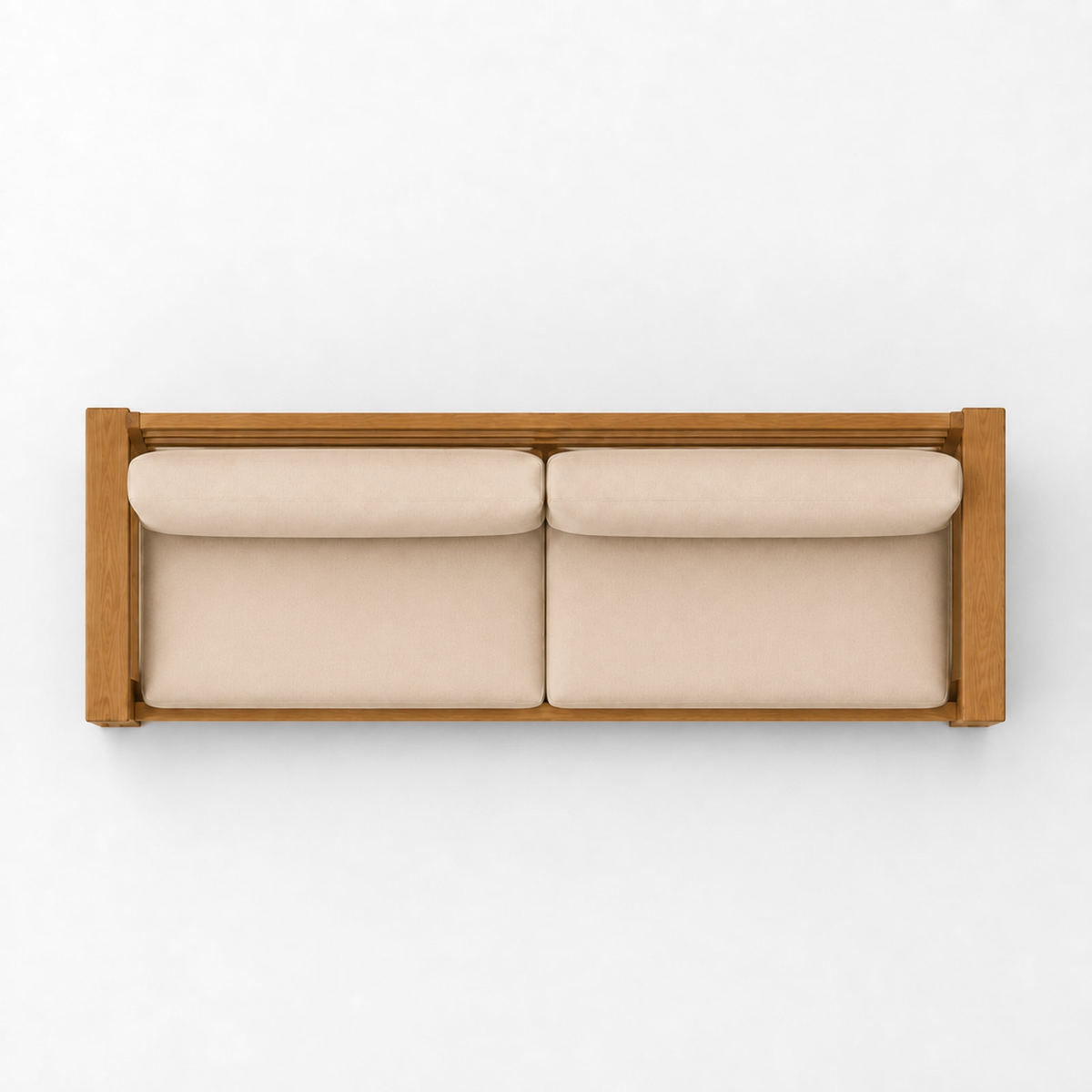 Ojai Loveseat in untreated teak — overhead top view