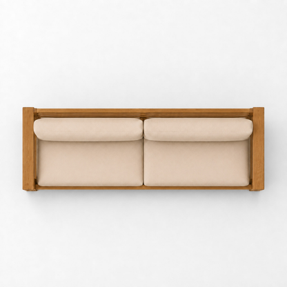 Ojai Loveseat in untreated teak — overhead top view