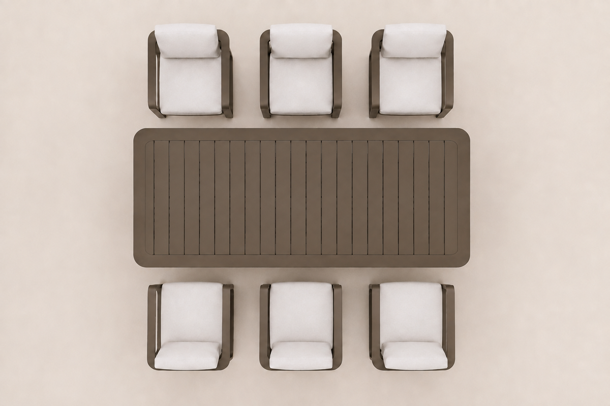 Grace Outdoor Dining Set in Aluminium, overhead top view