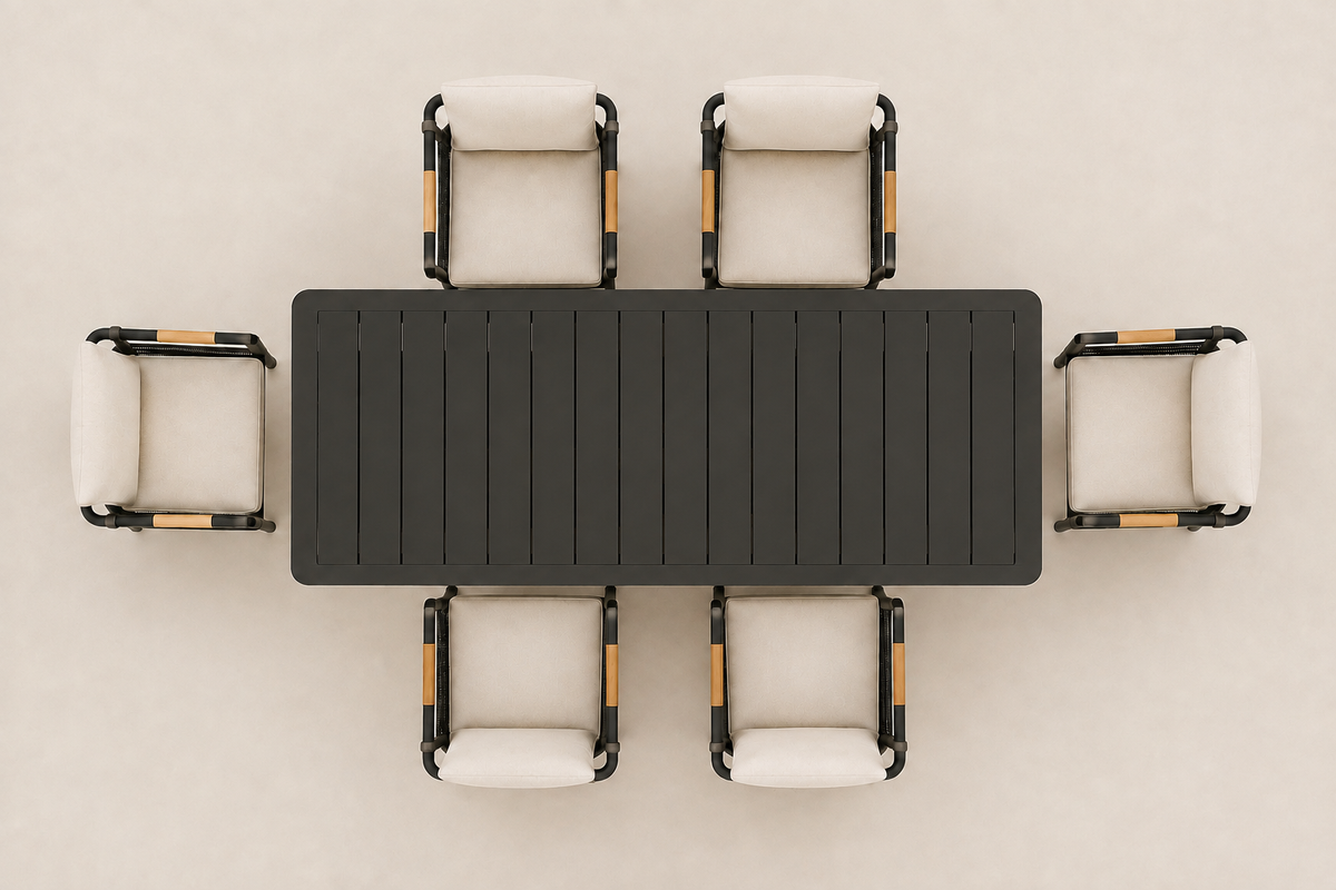 Zenia Outdoor Dining Set in Aluminium — overhead view