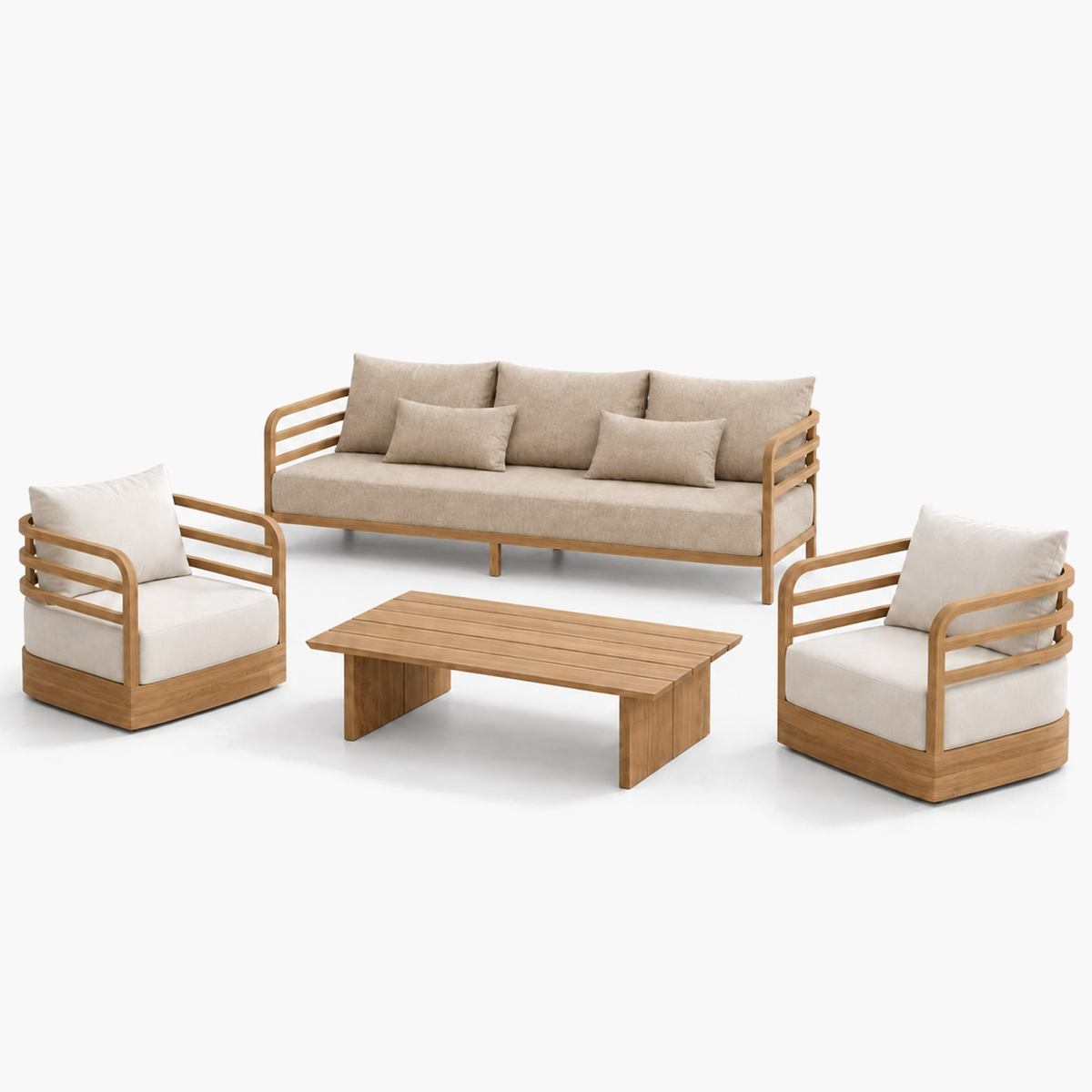 Professional studio view: Vela Outdoor Sofa Set in Teak