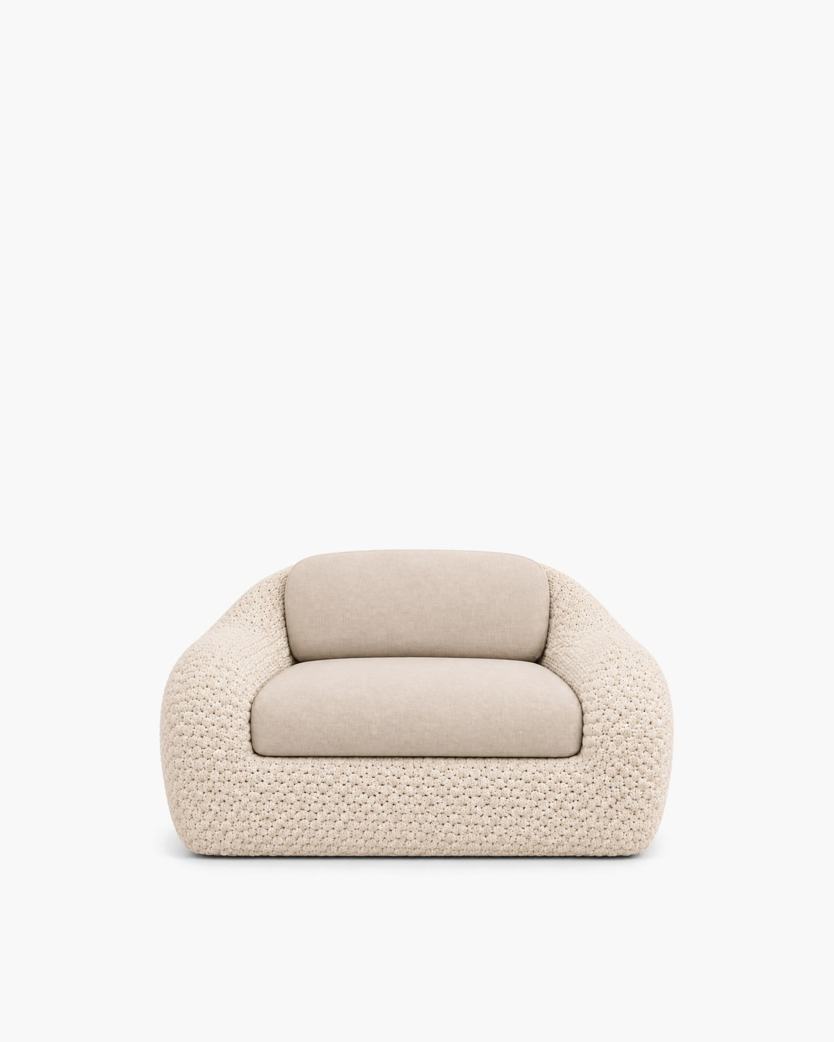 Marisol bone rope lounge chair with one seat and one back cushion, studio view