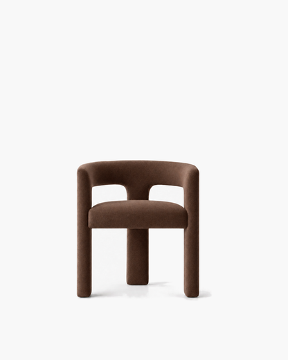 Inès Open-Back Fabric Dining Armchair in Chocolate — studio view