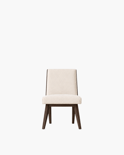 Jakob Fabric Dining Side Chair in Dark Timber — studio view