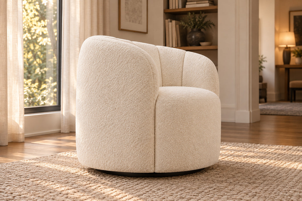Adriana Swivel Chair, low near-side-profile lifestyle view
