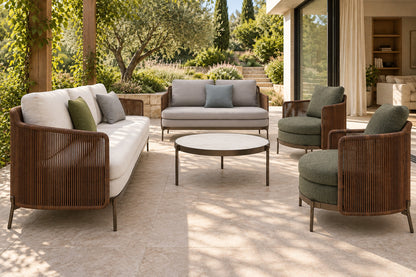 Amalfi Outdoor Sofa Set, low near-side-profile lifestyle view