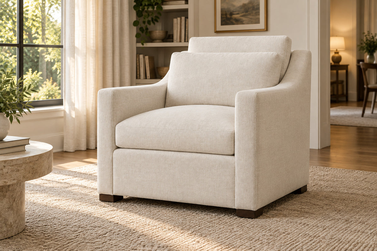 Belgian Classic Slope Arm Chair, front-right three-quarter lifestyle view