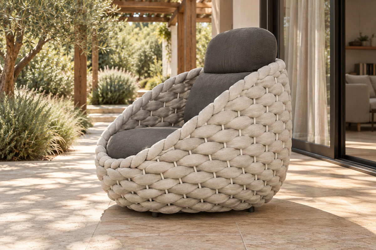 Cala Lounge Chair, low near-side-profile lifestyle view