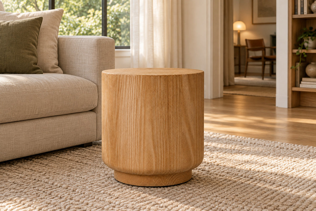 Ciro Round Side Table, front-right three-quarter lifestyle view
