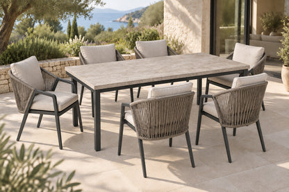Comporta Outdoor Dining Set, elevated front-left diagonal lifestyle view