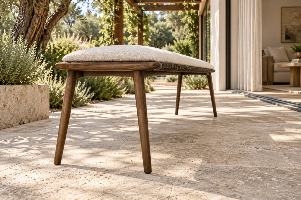 Estoril Settee, low near-side-profile lifestyle view