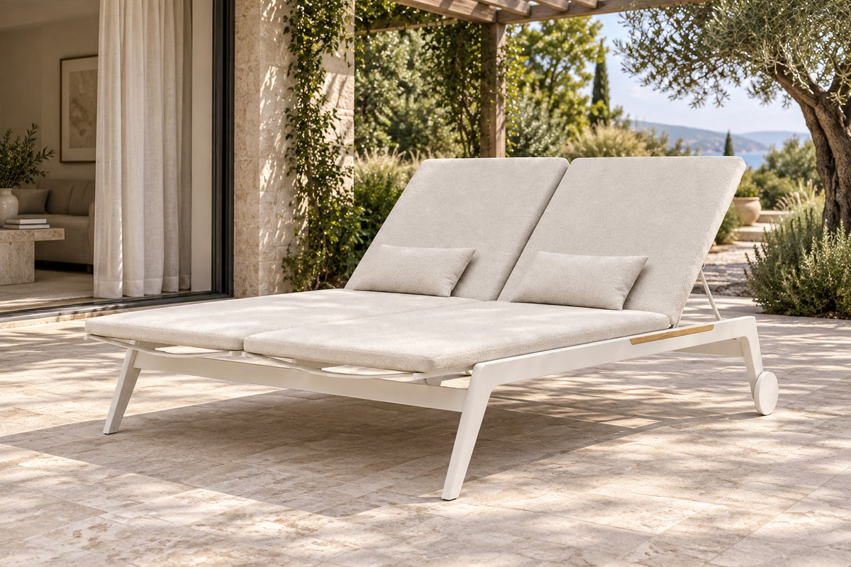 Faro Double Sun Lounger, front-right three-quarter lifestyle view