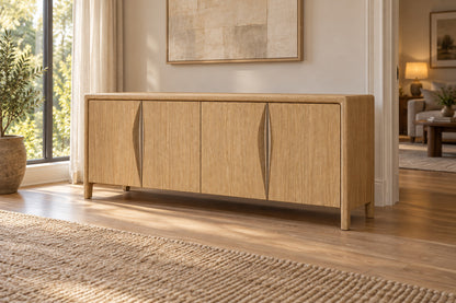 Gael Oak 4-Door Sideboard, front-right three-quarter lifestyle view