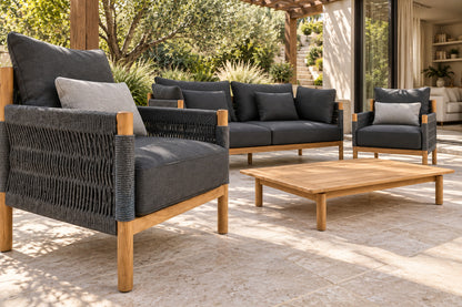 Ithaca Outdoor Sofa Set, low near-side-profile lifestyle view
