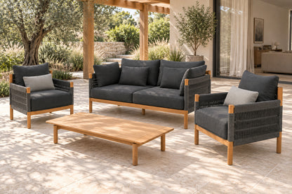 Ithaca Outdoor Sofa Set, front-right three-quarter lifestyle view