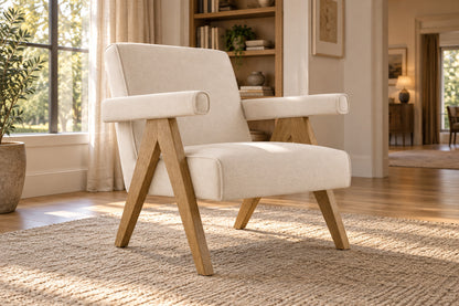 Jakob Leather Lounge Chair, front-right three-quarter lifestyle view