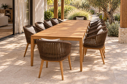 Lecce Outdoor Dining Set, low near-side-profile lifestyle view