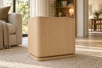 Ligné Plinth Square Side Table, low near-side-profile lifestyle view