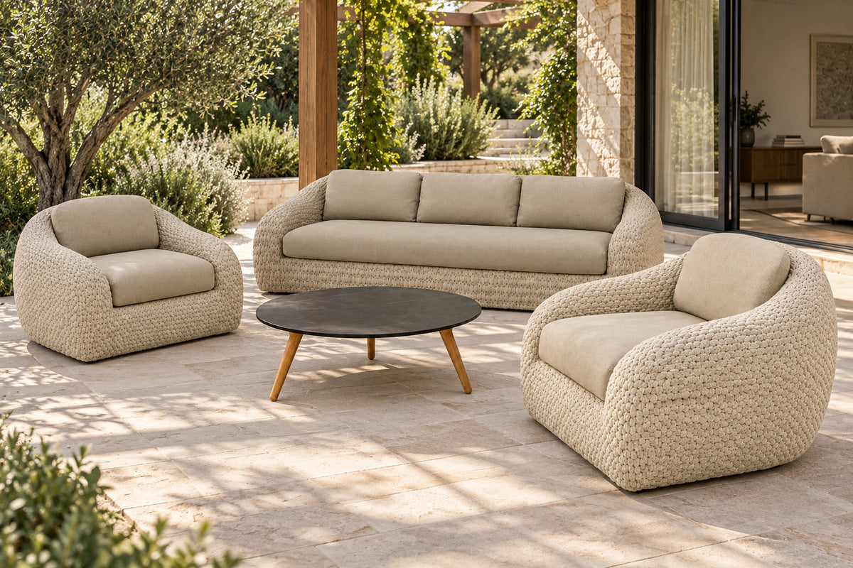Marisol Outdoor Sofa Set, front-right three-quarter lifestyle view