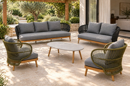 Menorca Outdoor Sofa Set, front-right three-quarter lifestyle view