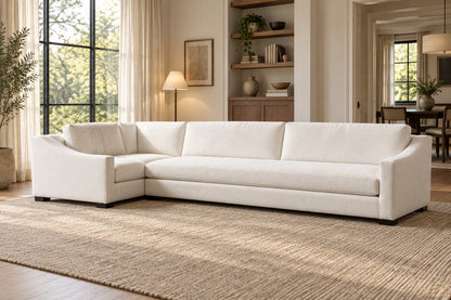 Modena Slope Arm Left-Arm Bench-Seat L-Sectional, front-right three-quarter lifestyle view
