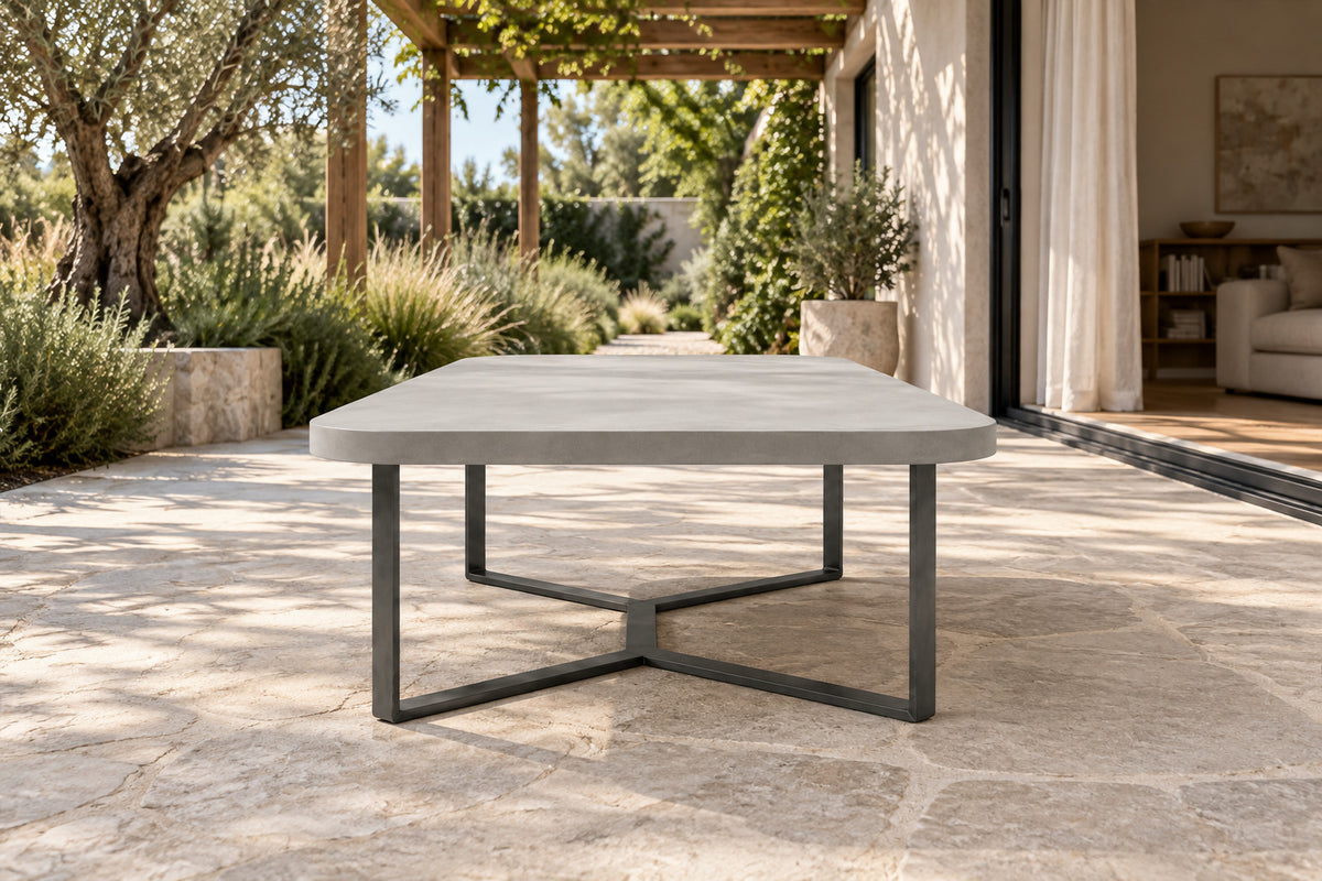 Mykonos Coffee Table, low near-side-profile lifestyle view