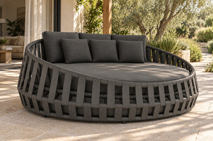 Mykonos Daybed, low near-side-profile lifestyle view
