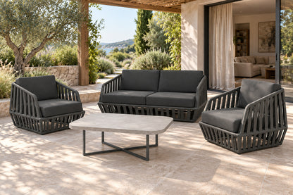 Mykonos Outdoor Sofa Set, front-right three-quarter lifestyle view