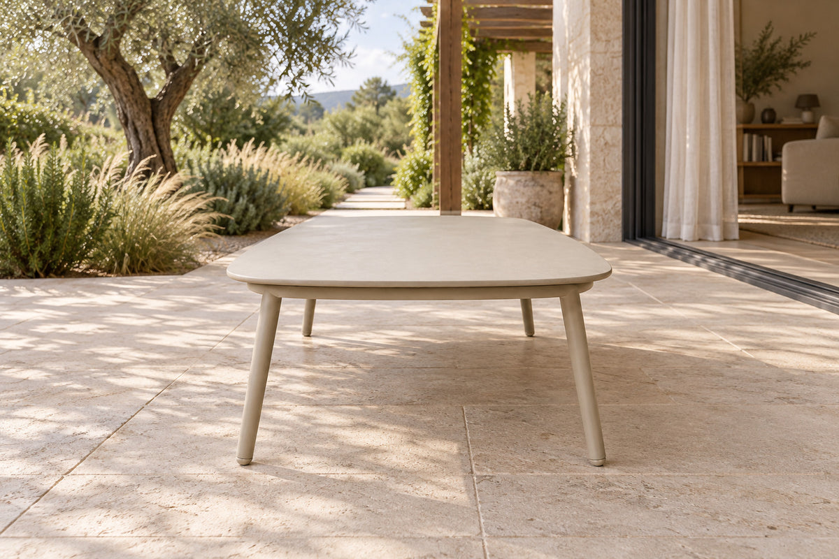 Otranto Coffee Table, low near-side-profile lifestyle view