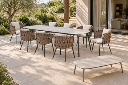 Otranto Outdoor Dining Set, front-right three-quarter lifestyle view