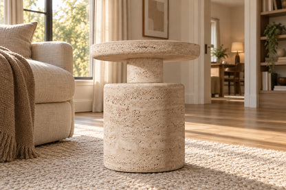 Ponti Round Side Table, low near-side-profile lifestyle view