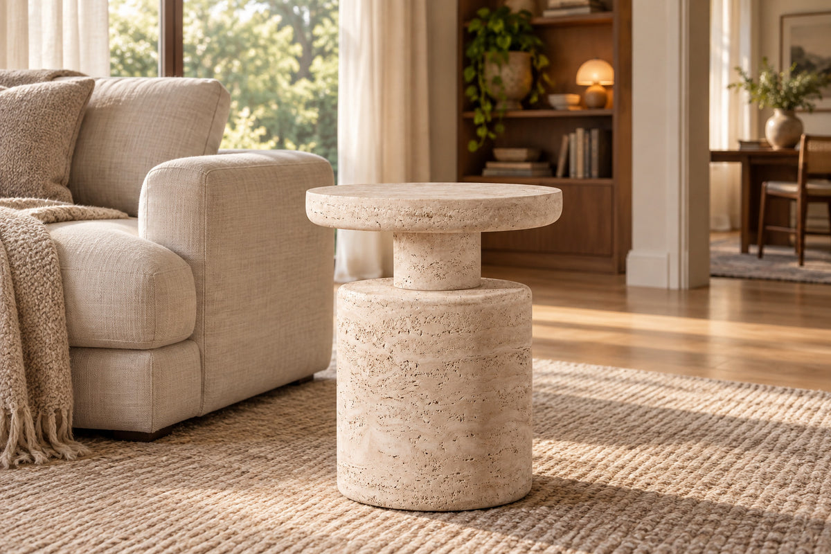 Ponti Round Side Table, front-right three-quarter lifestyle view