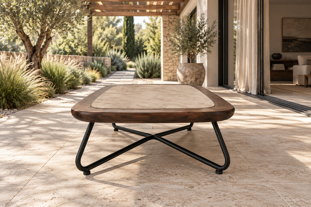 Positano Coffee Table, low near-side-profile lifestyle view
