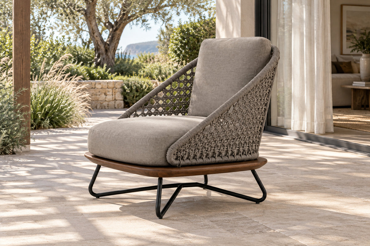 Positano Lounge Chair, front-right three-quarter lifestyle view