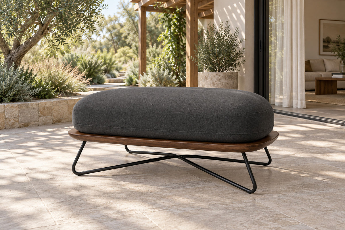 Positano Ottoman, front-right three-quarter lifestyle view