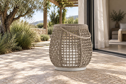 Santorini Braided Rope Lamp, front-right three-quarter lifestyle view