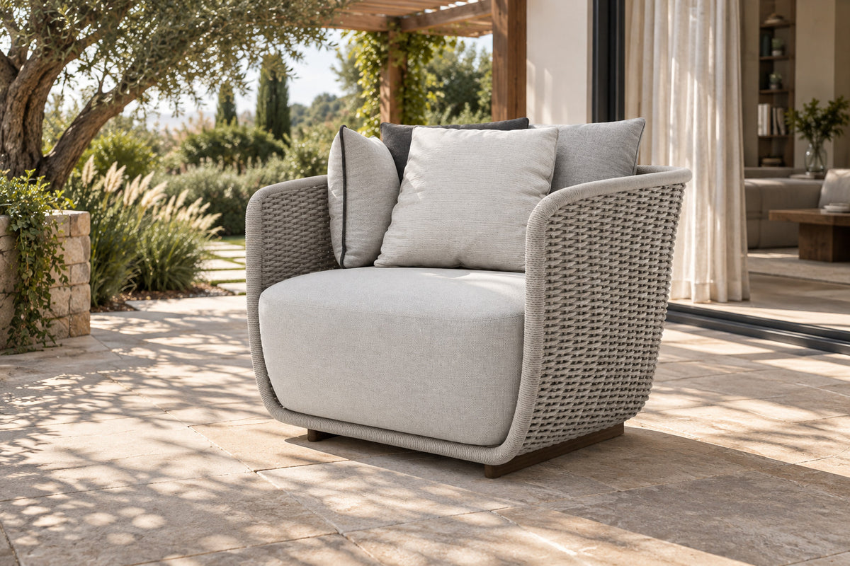 Santorini Lounge Chair, front-right three-quarter lifestyle view