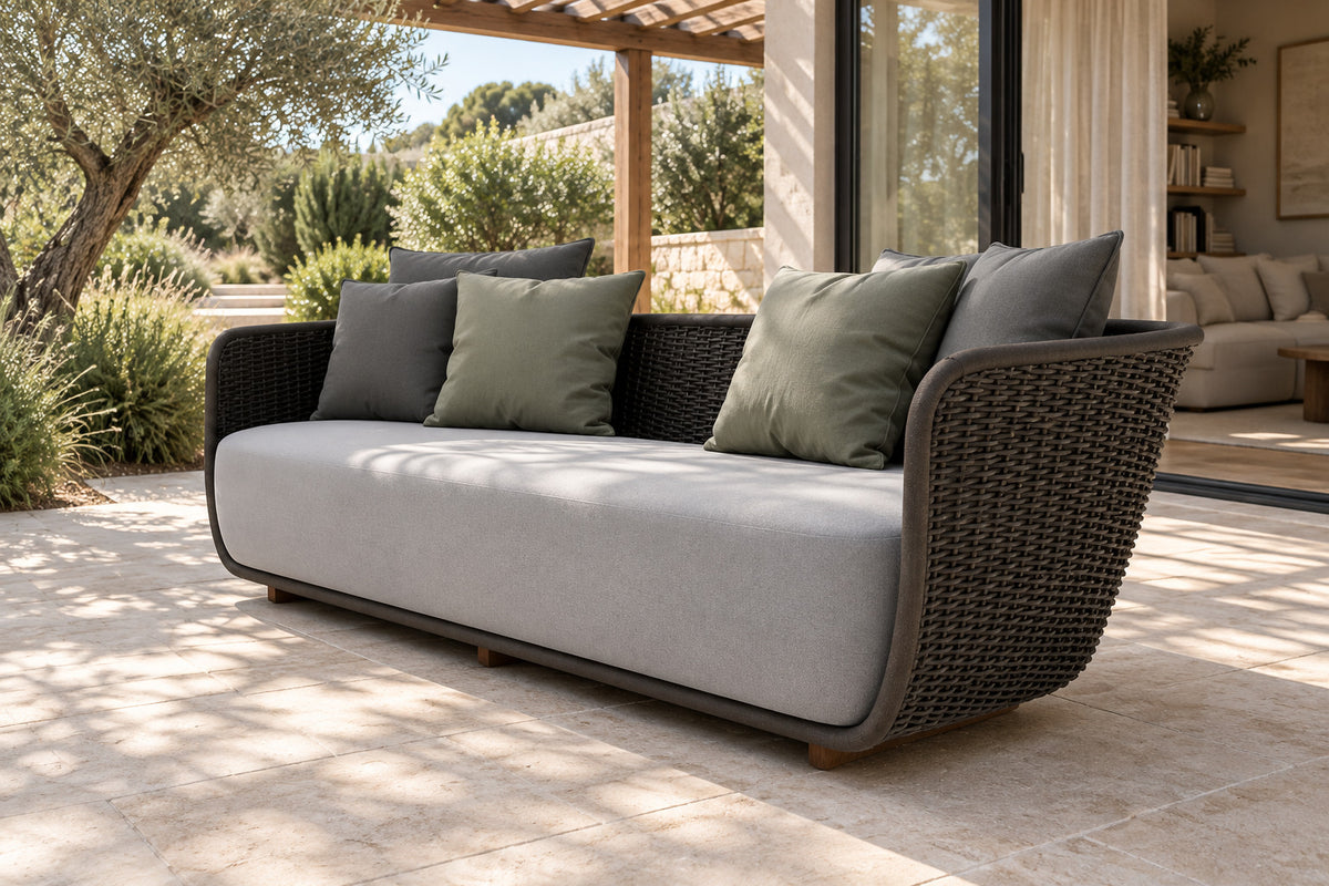 Santorini Sofa, 240 cm, low near-side-profile lifestyle view
