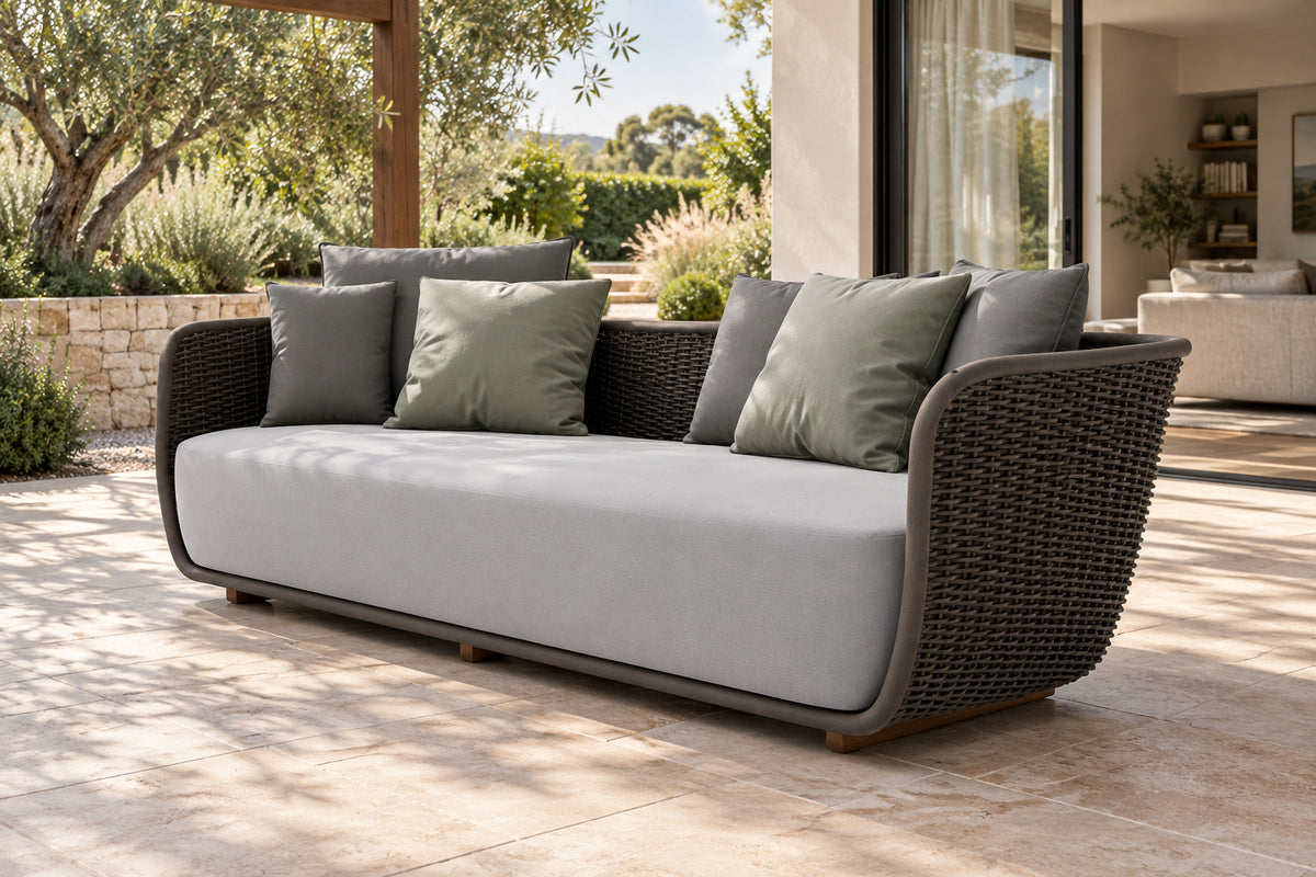 Santorini Sofa, 240 cm, front-right three-quarter lifestyle view