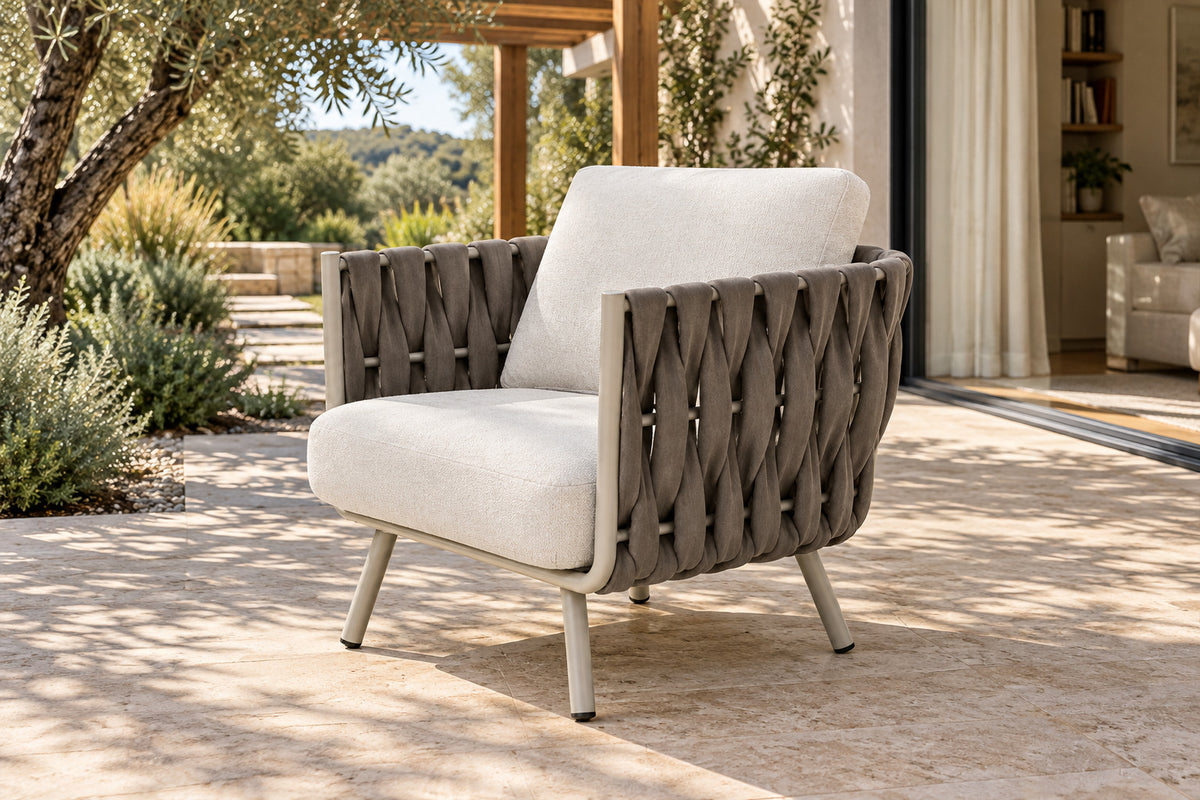 Tavira Lounge Chair, front-right three-quarter lifestyle view