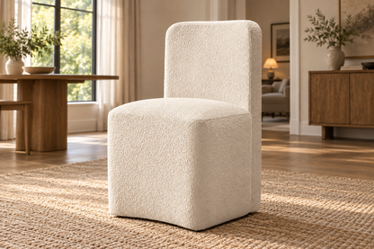 Lifestyle view: Aurelie Fabric Dining Side Chair in a warmly lit dining room