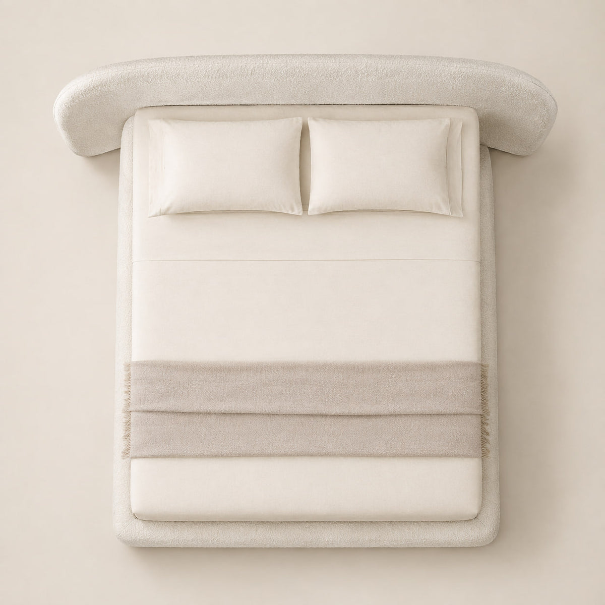 Lola Fabric Extended Panel Bed — overhead view, studio