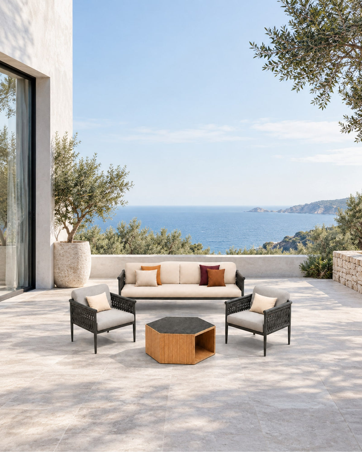 Formentera Outdoor Sofa Set in a styled setting
