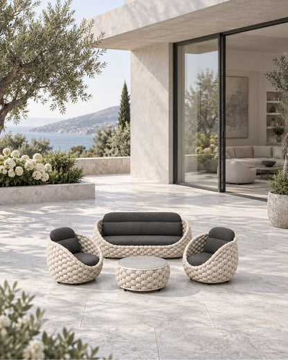 Cala Outdoor Sofa Set in a styled setting